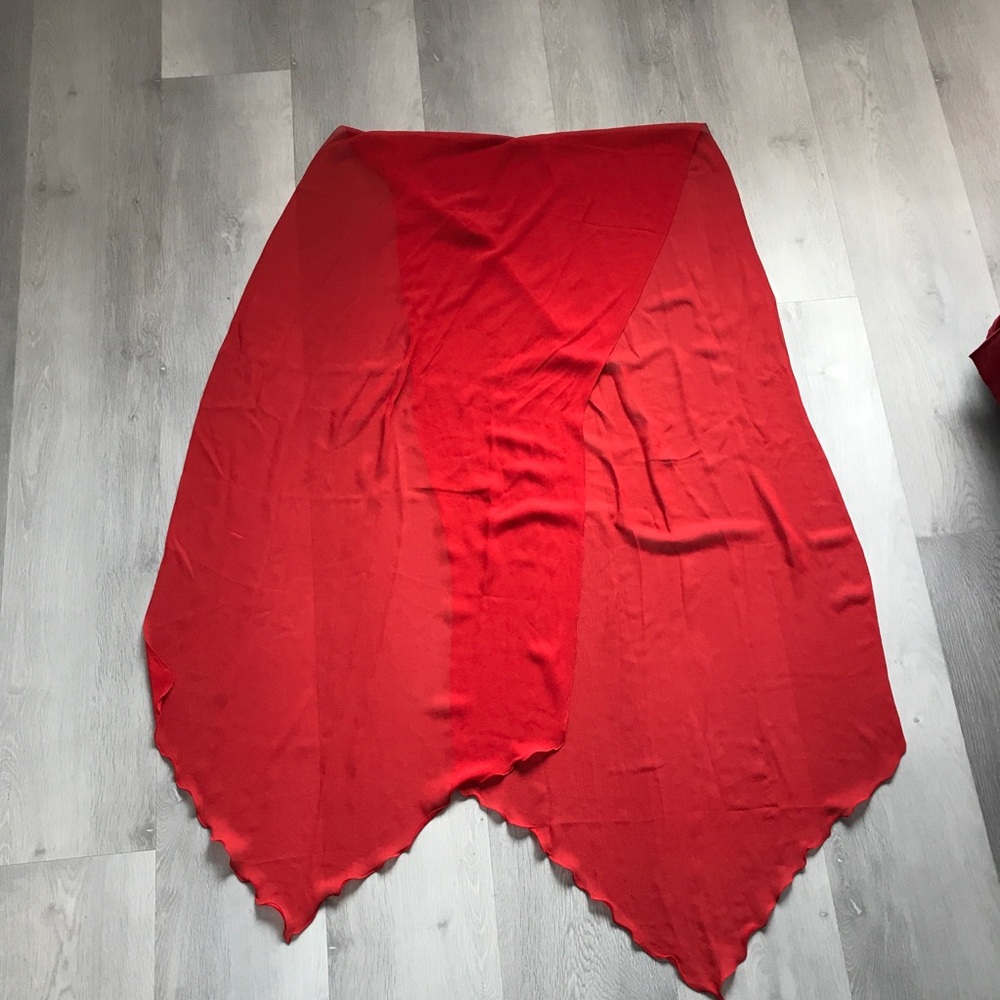 WOMENS SILK RED WRAP STOLE SCARF LETTUCE HEM CHIFFON STOLE